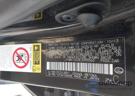 2014 Lexus Es 350 z USA, uszkodzony, nr VIN JTHBK1GG3E2095563